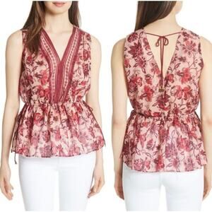 KATE SPADE Sleeveless V-neck Paisley Blossom Broome Steel Top | S